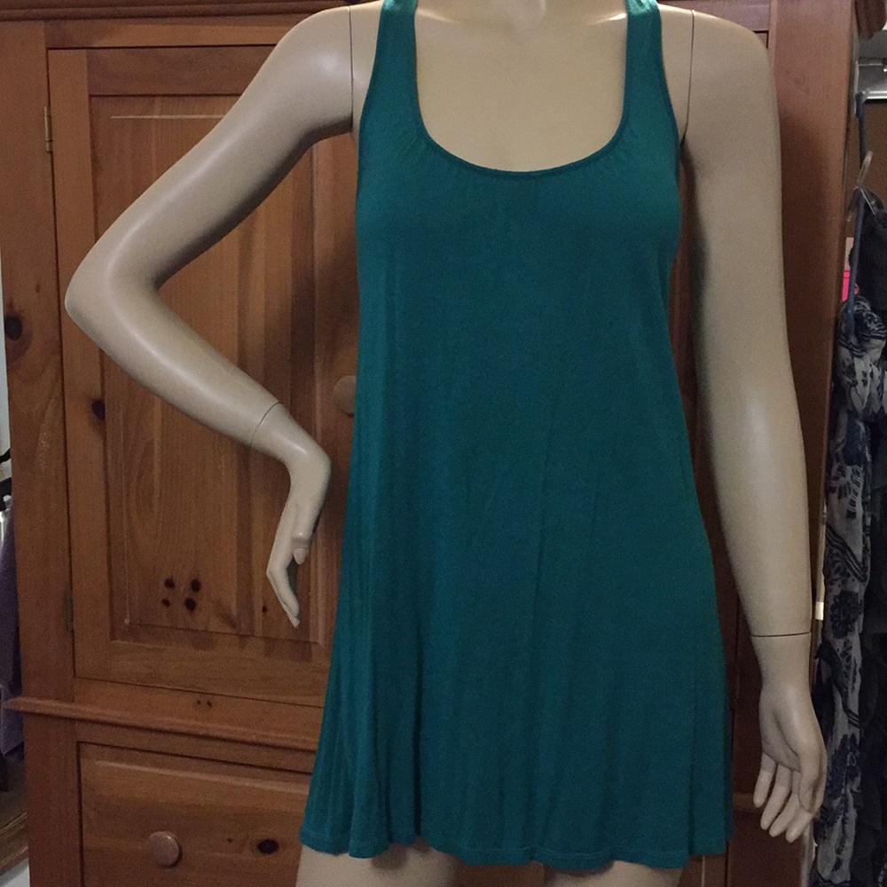 Silence + Noise Teal Tank Top Tunic w/ Woven Back